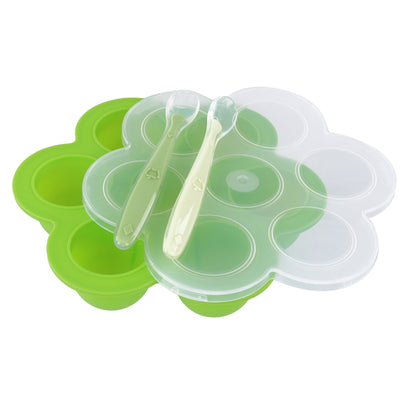 Green Food Container Freezer Tray with Thin Lid and 2pk Spoons