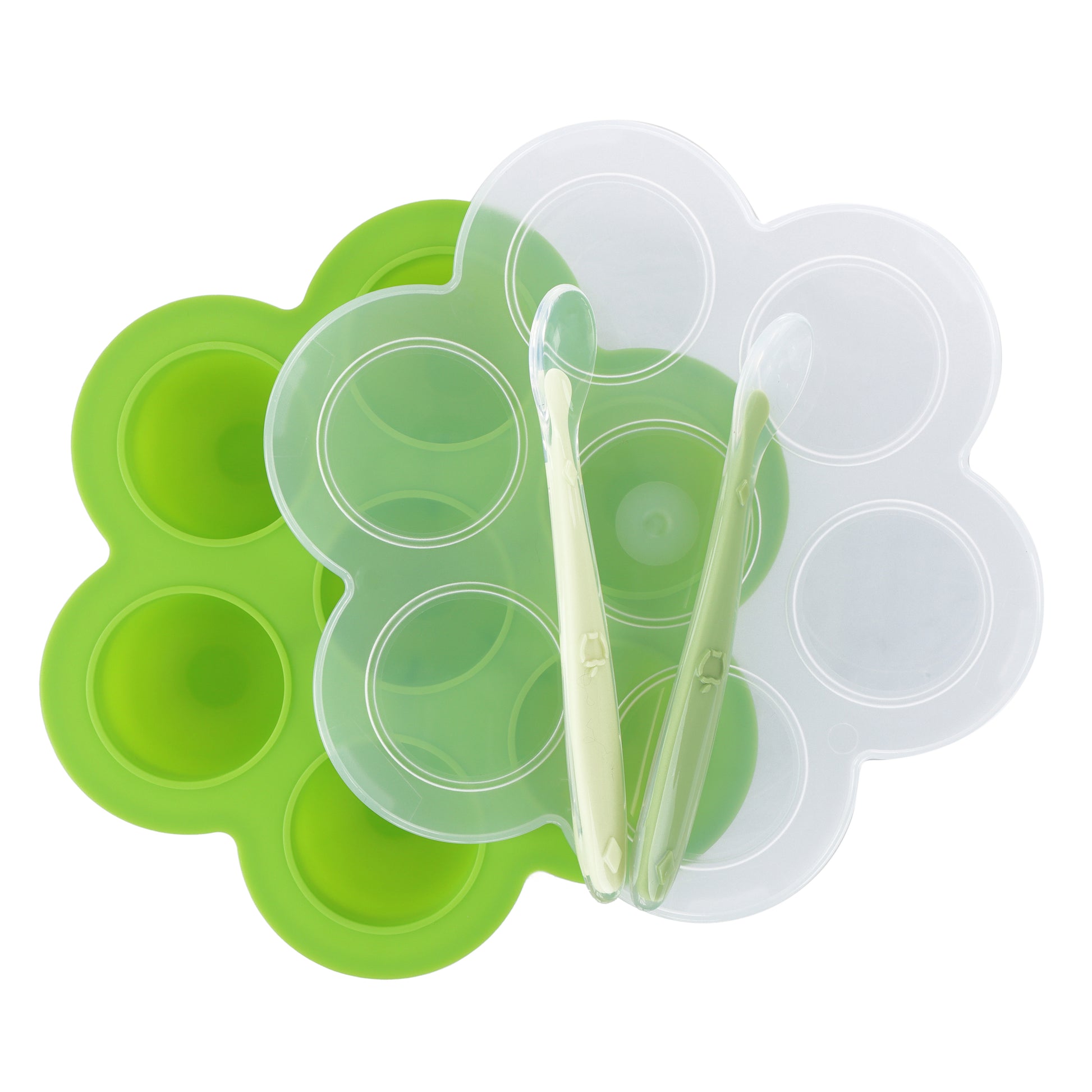 Green Food Container Freezer Tray with Thin Lid and 2pk Spoons