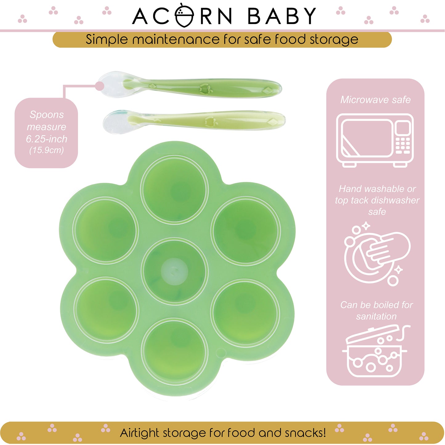 Green Food Container Freezer Tray with Thin Lid and 2pk Spoons