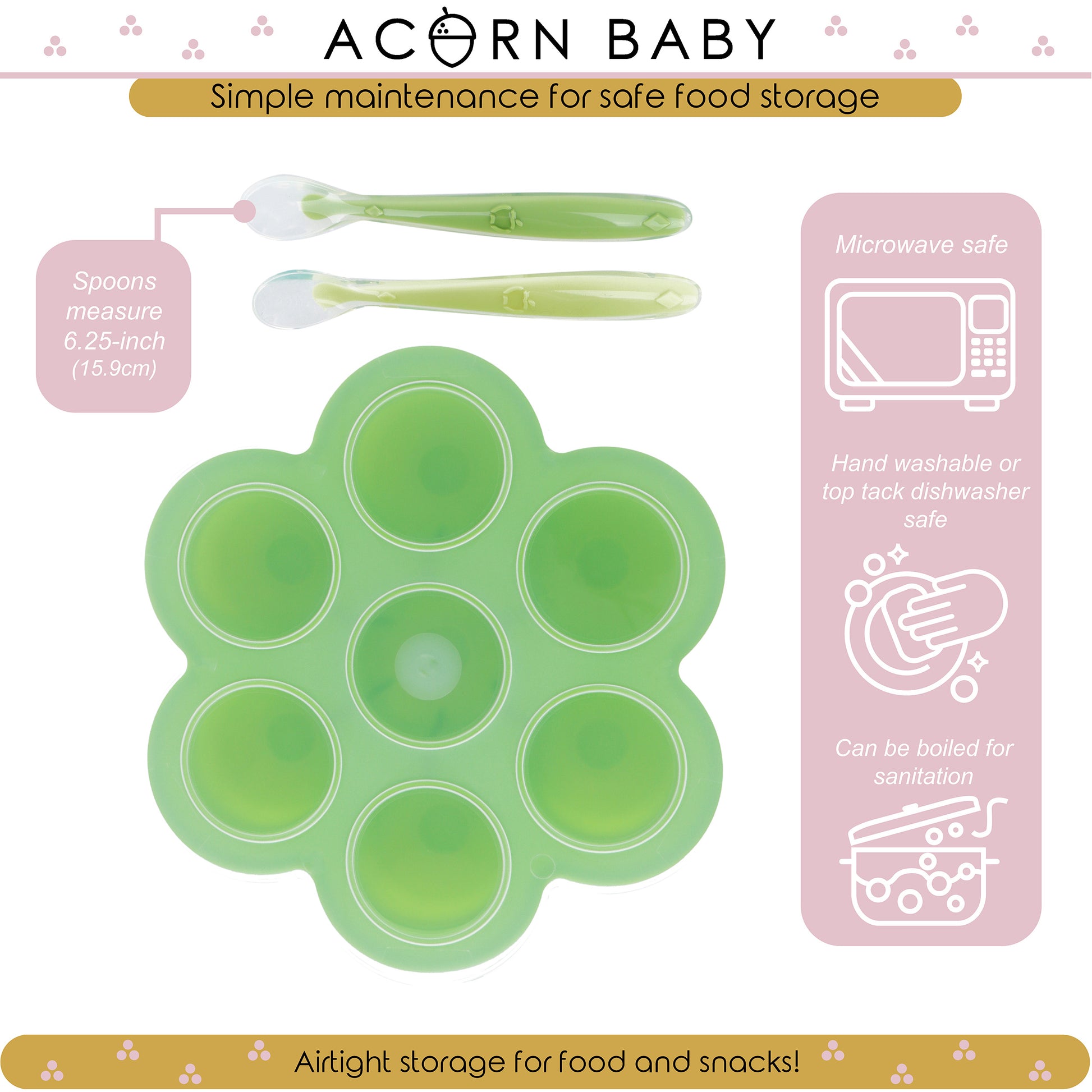 Green Food Container Freezer Tray with Thin Lid and 2pk Spoons