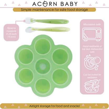 Green Food Container Freezer Tray with Thin Lid and 2pk Spoons