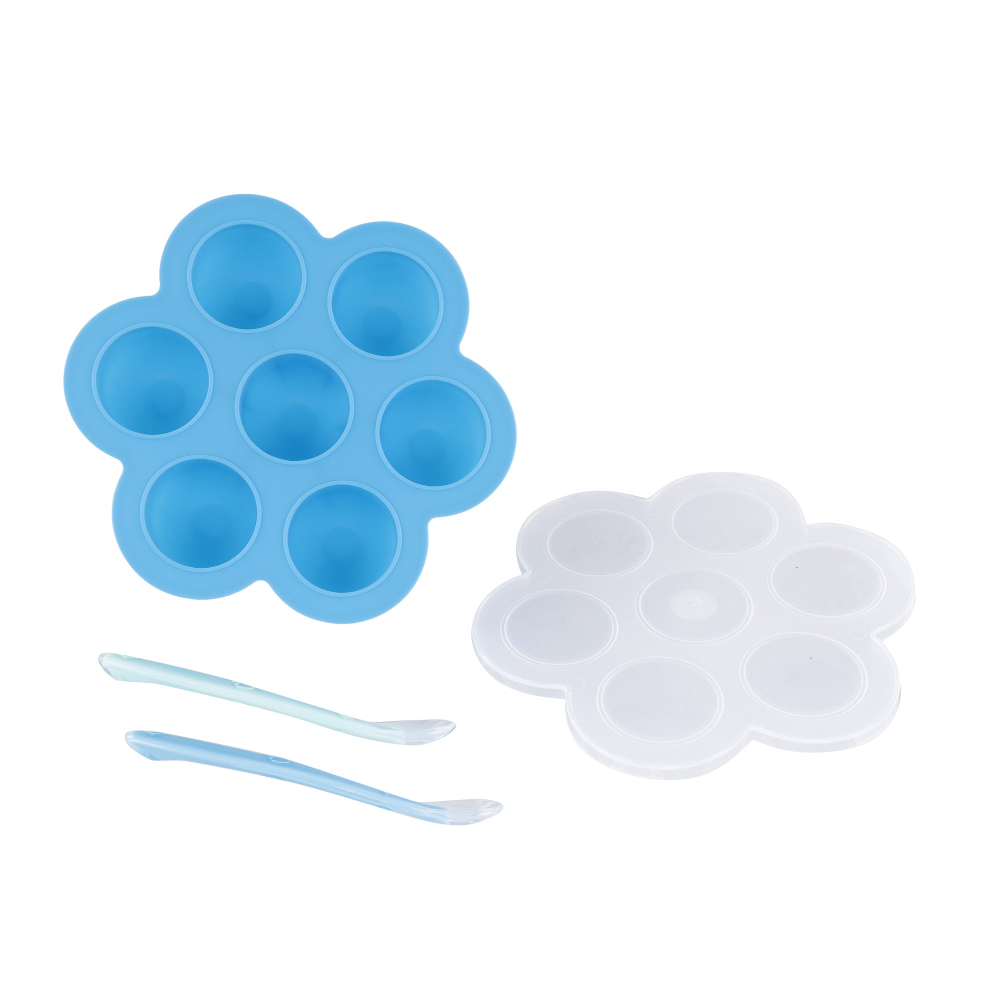 Blue Food Container Freezer Tray with Thin Lid and 2pk Spoons