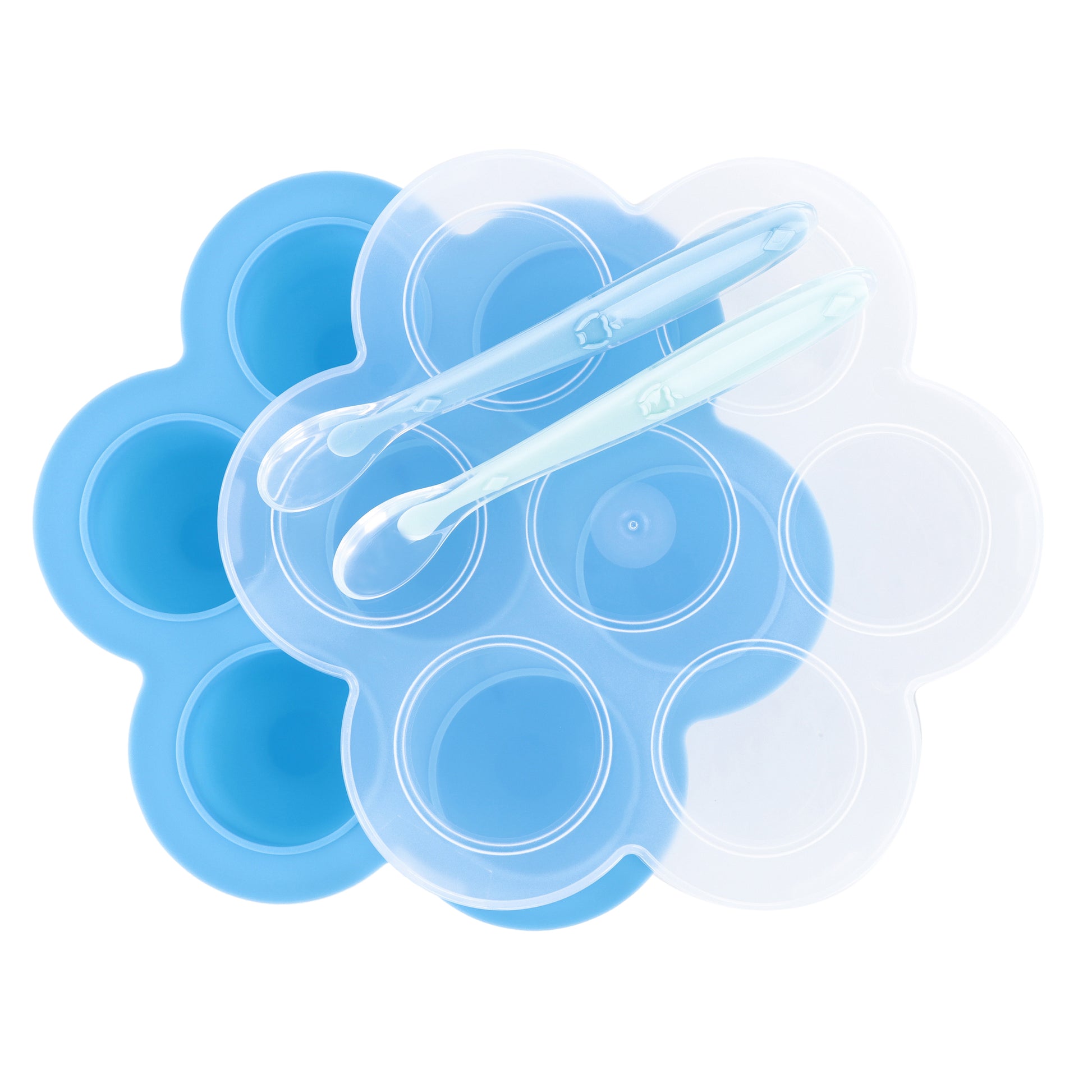 Blue Food Container Freezer Tray with Thin Lid and 2pk Spoons