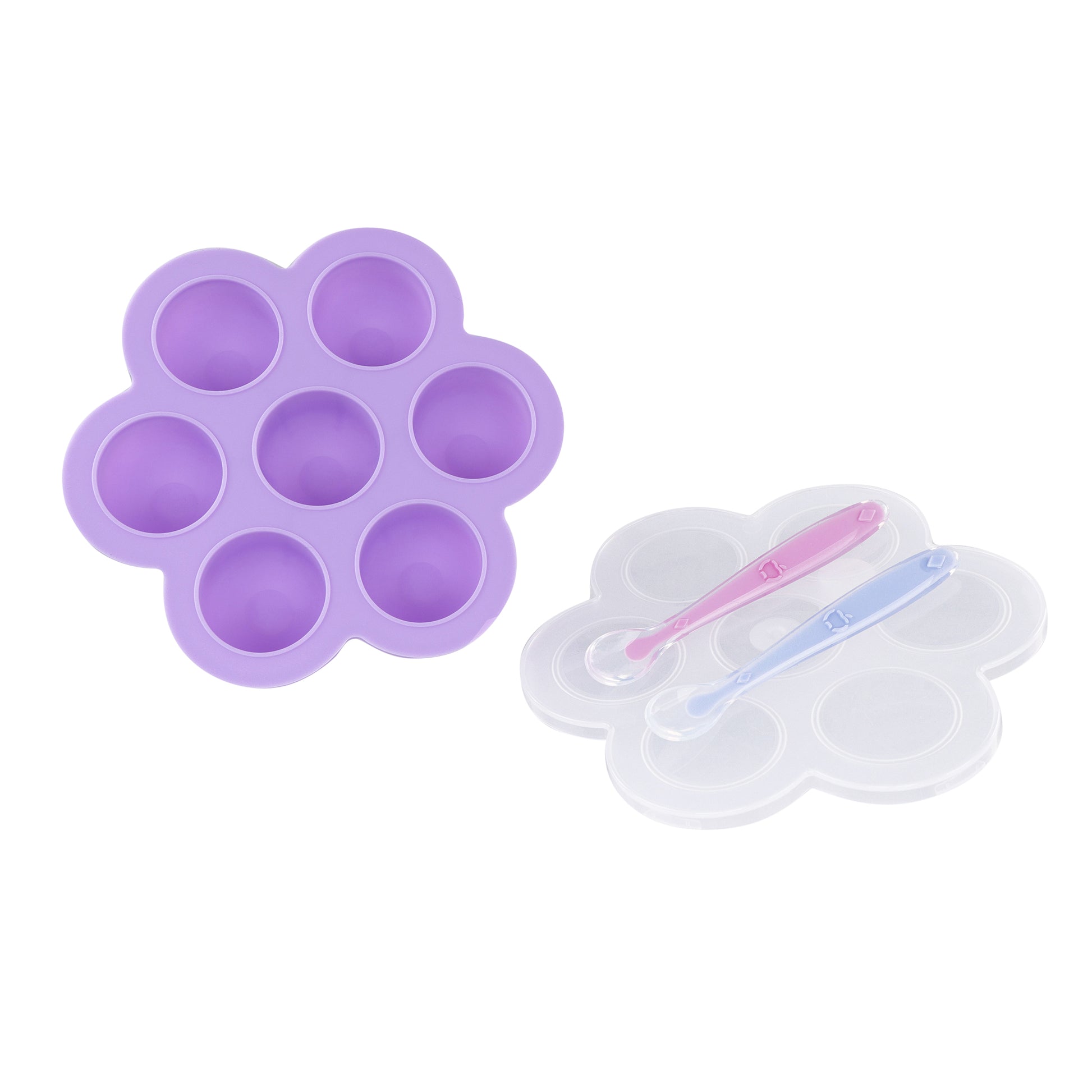 Purple Food Container Freezer Tray with Thin Lid and 2pk Spoons