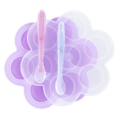 Purple Food Container Freezer Tray with Thin Lid and 2pk Spoons