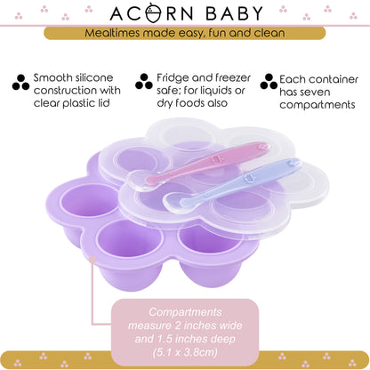 Purple Food Container Freezer Tray with Thin Lid and 2pk Spoons