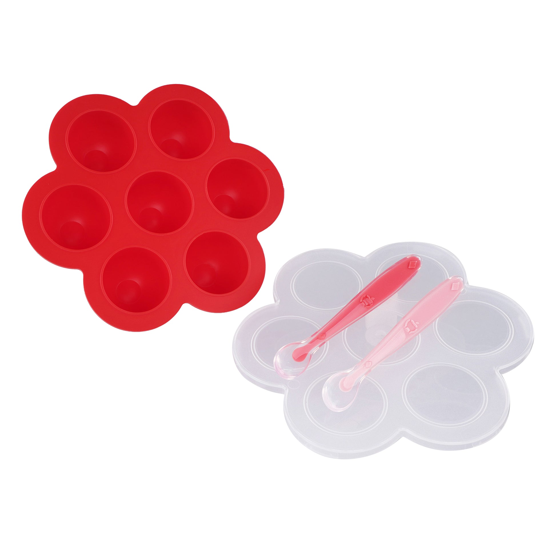 Red Food Container Freezer Tray with Thin Lid and 2pk Spoons