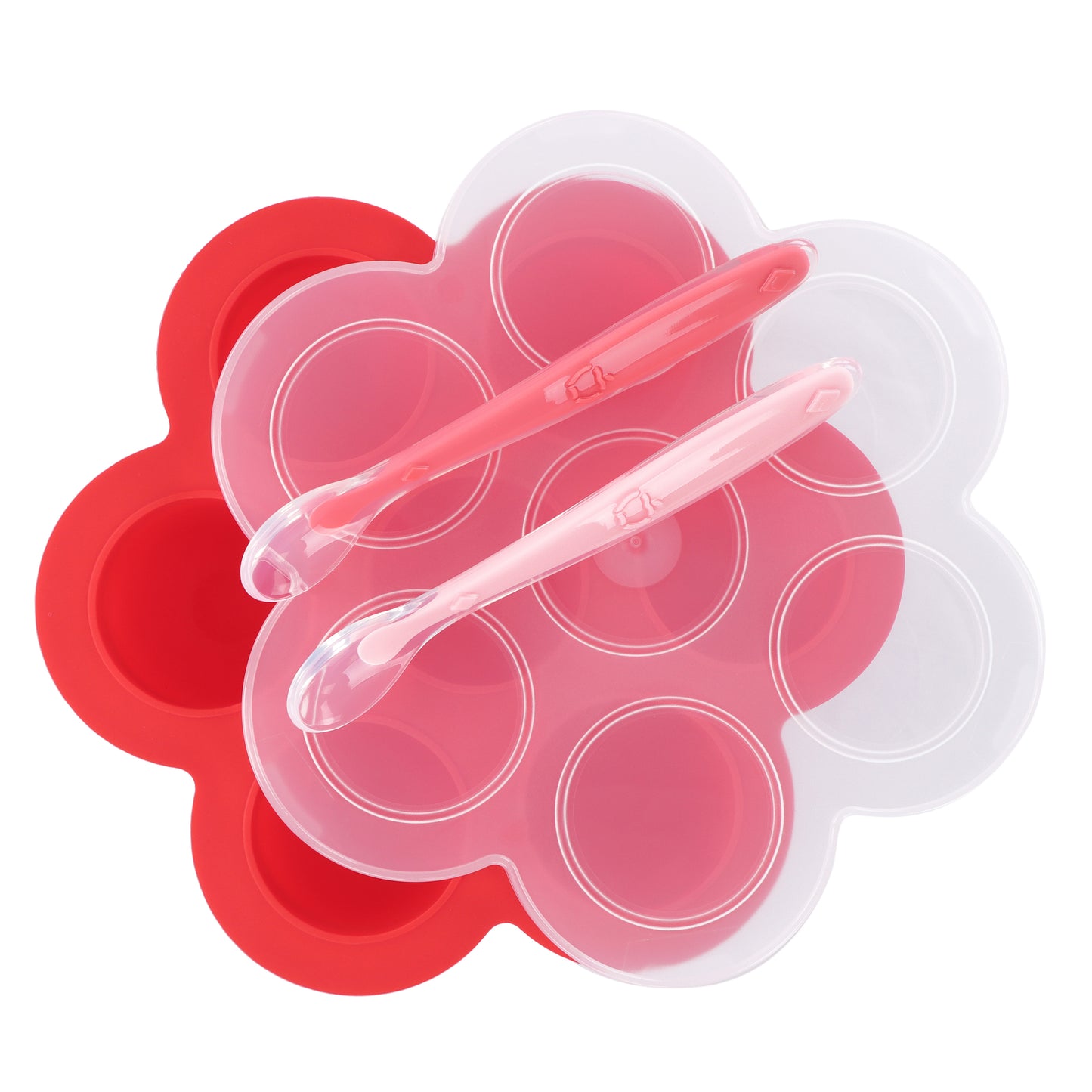 Red Food Container Freezer Tray with Thin Lid and 2pk Spoons