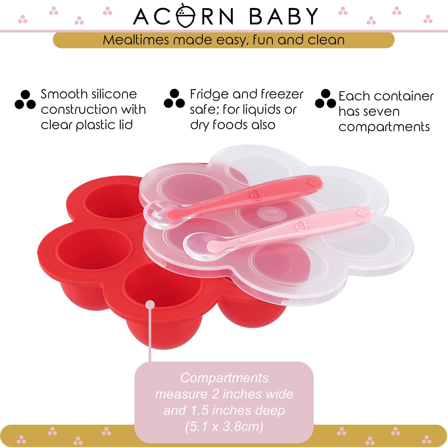Red Food Container Freezer Tray with Thin Lid and 2pk Spoons
