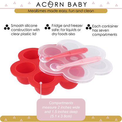 Red Food Container Freezer Tray with Thin Lid and 2pk Spoons