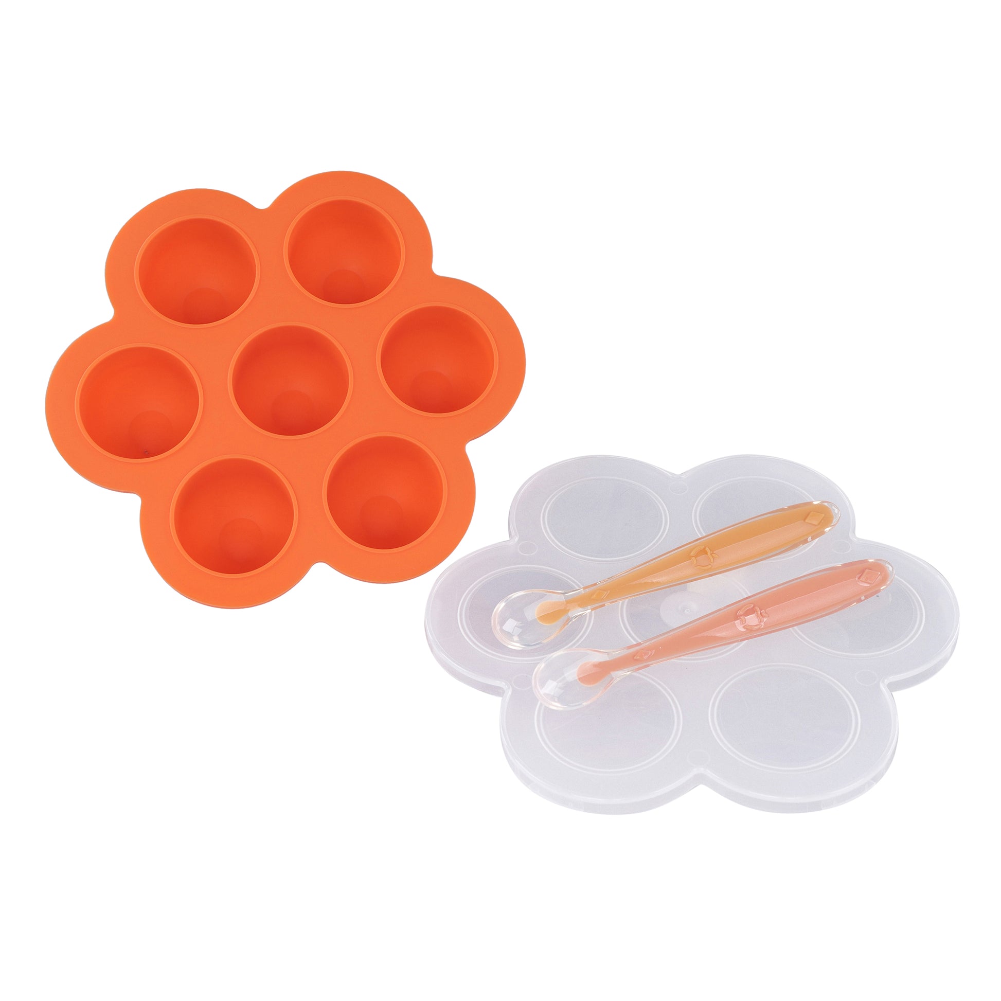 Orange Food Container Freezer Tray with Thick Lid and 2pk Spoons