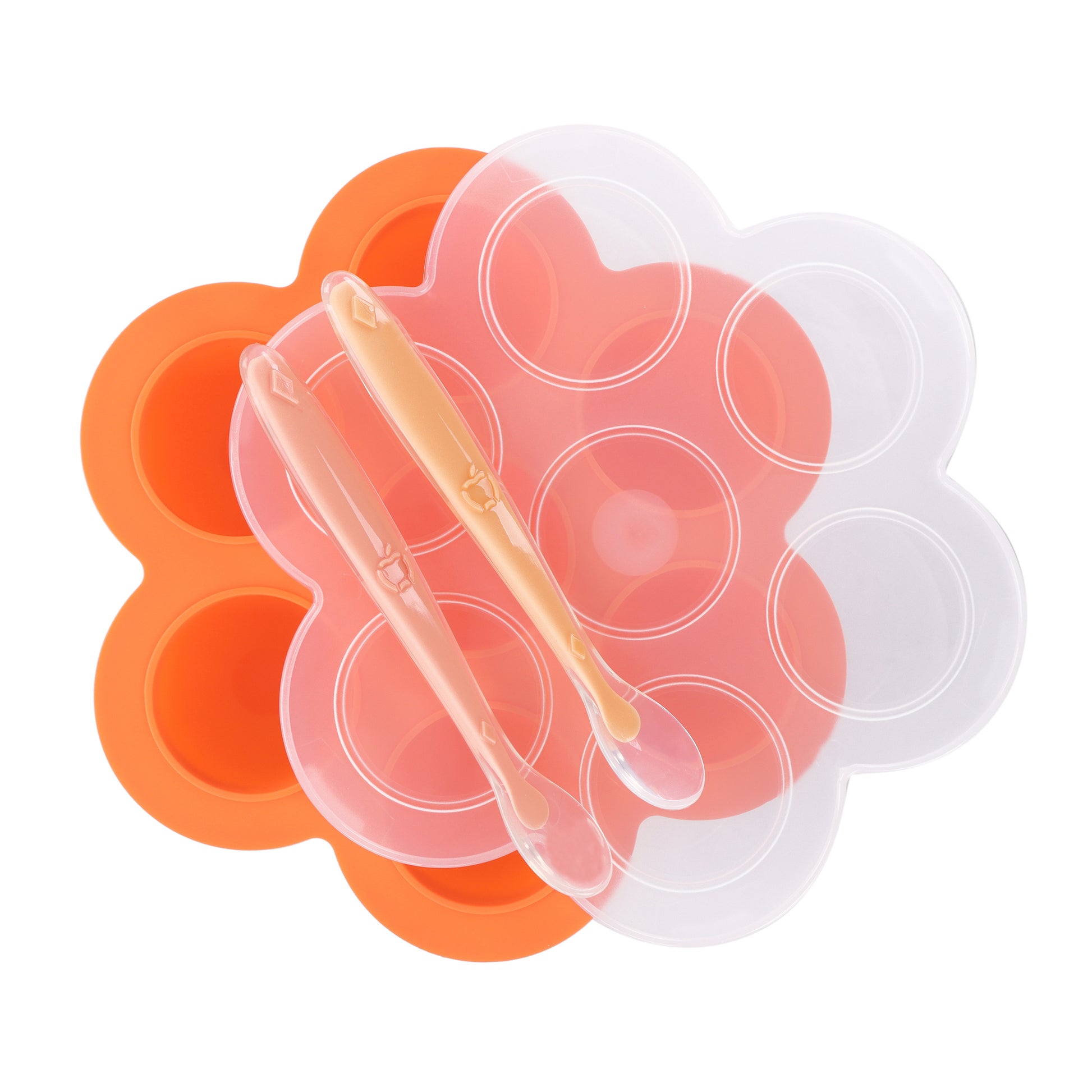 Orange Food Container Freezer Tray with Thick Lid and 2pk Spoons