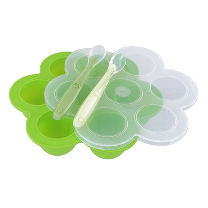 Green Food Container Freezer Tray with Thick Lid and 2pk Spoons