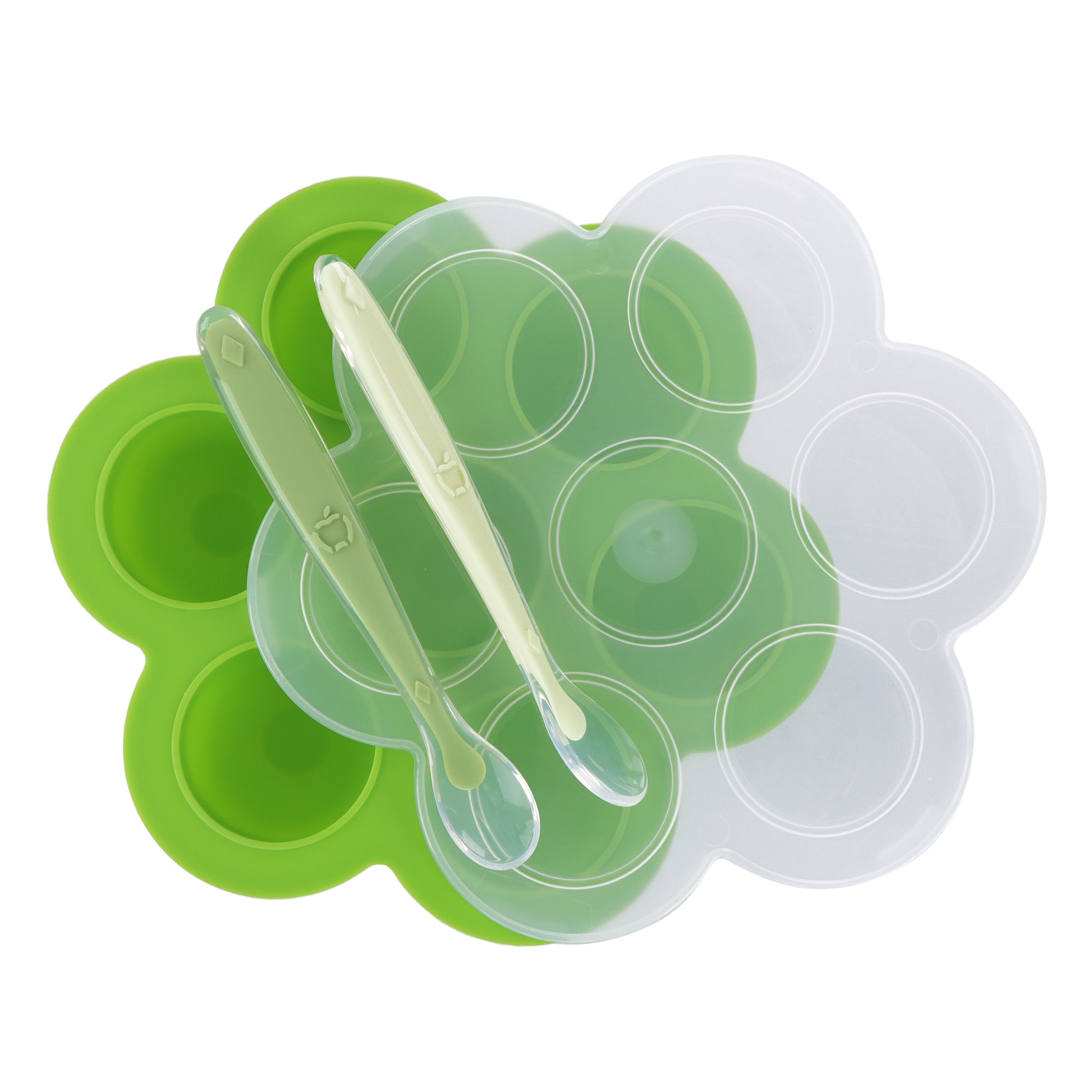 Green Food Container Freezer Tray with Thick Lid and 2pk Spoons