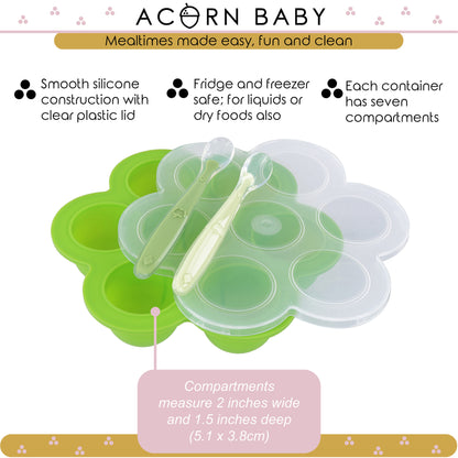Green Food Container Freezer Tray with Thick Lid and 2pk Spoons