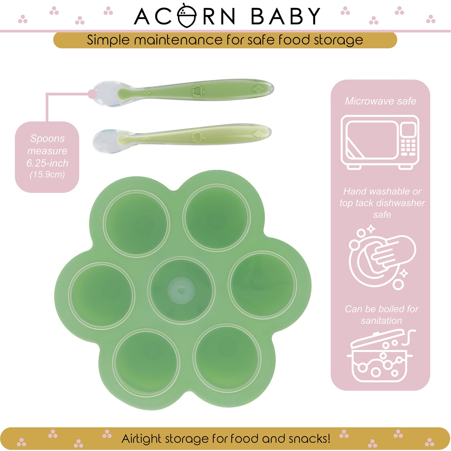 Green Food Container Freezer Tray with Thick Lid and 2pk Spoons