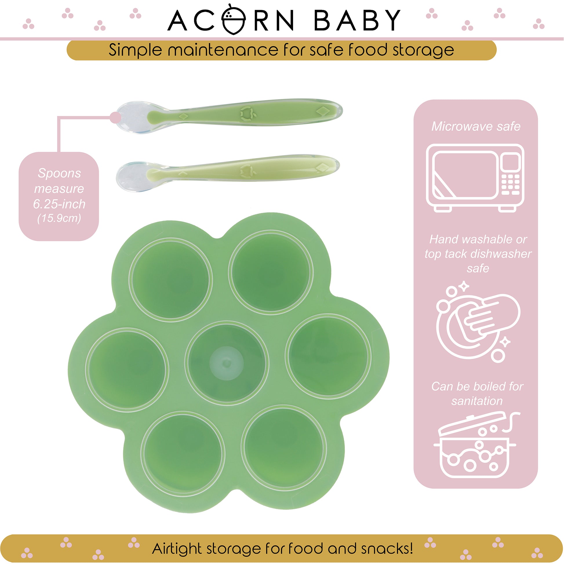 Green Food Container Freezer Tray with Thick Lid and 2pk Spoons