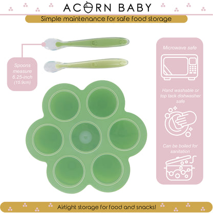 Green Food Container Freezer Tray with Thick Lid and 2pk Spoons