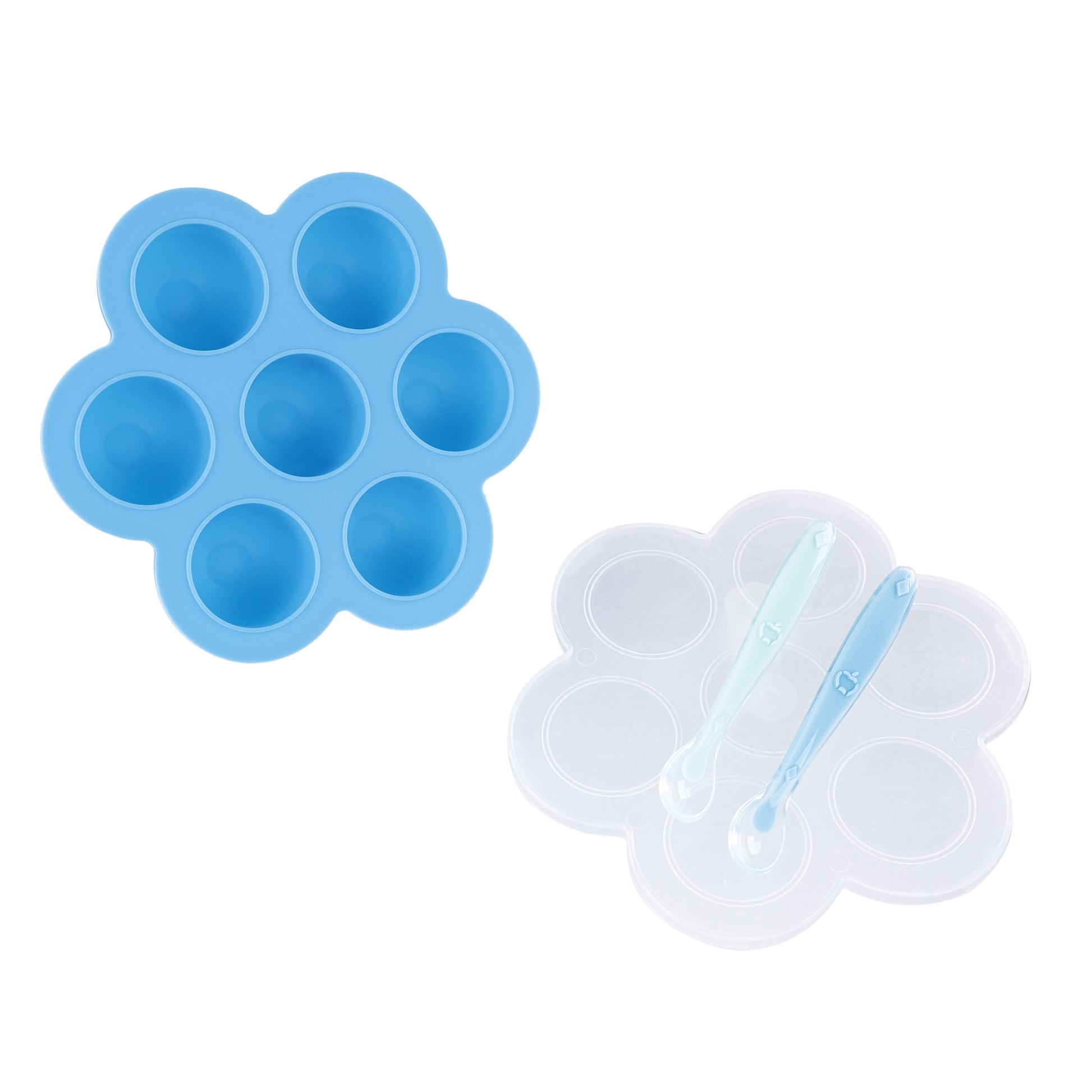 Blue Food Container Freezer Tray with Thick Lid and 2pk Spoons