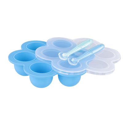 Blue Food Container Freezer Tray with Thick Lid and 2pk Spoons