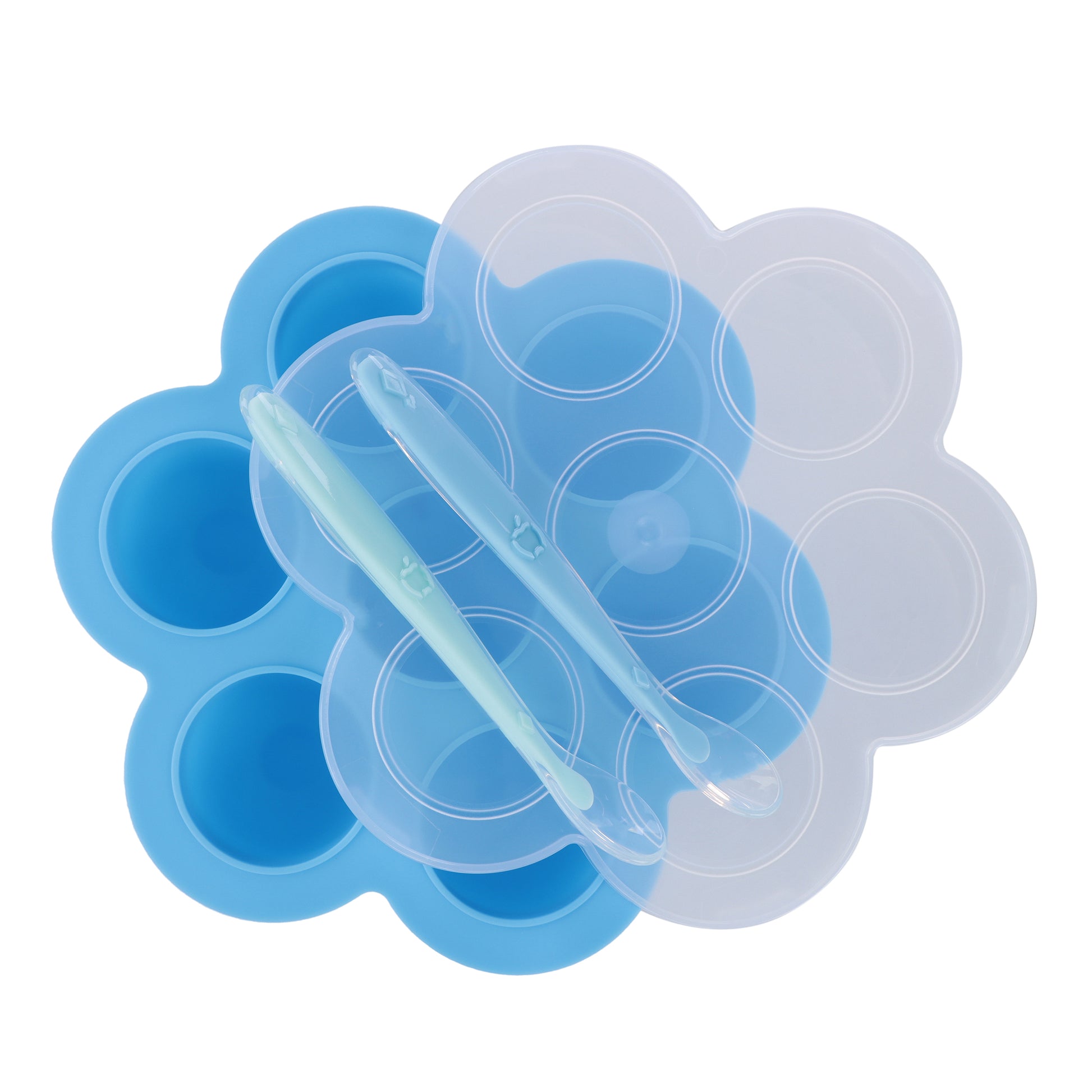 Blue Food Container Freezer Tray with Thick Lid and 2pk Spoons