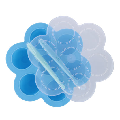 Blue Food Container Freezer Tray with Thick Lid and 2pk Spoons