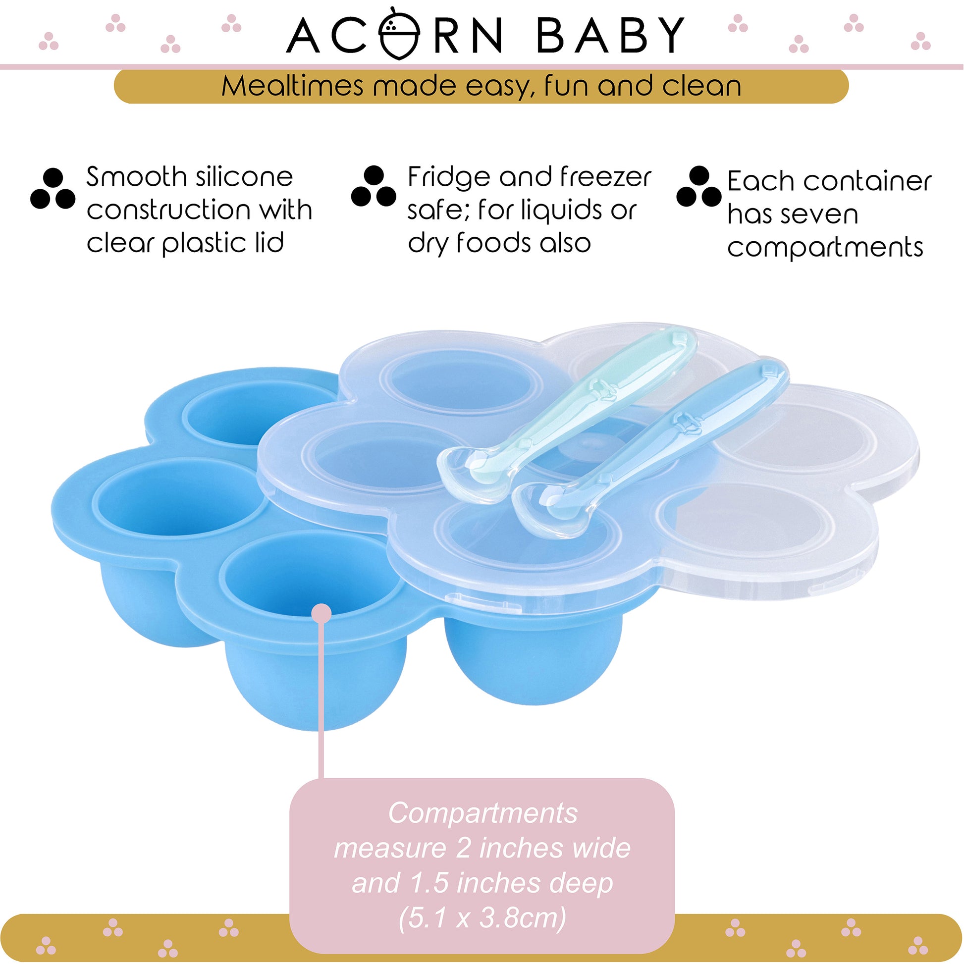 Blue Food Container Freezer Tray with Thick Lid and 2pk Spoons