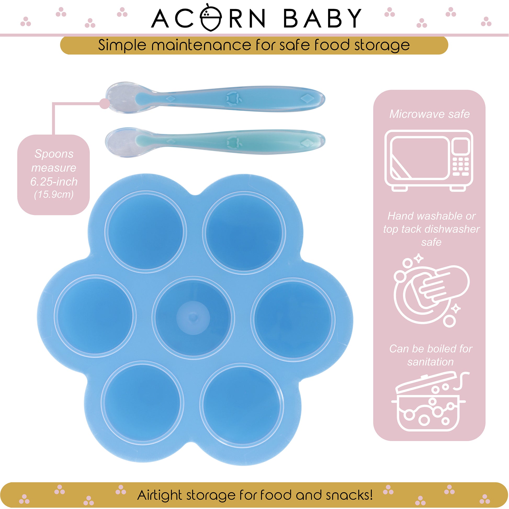 Blue Food Container Freezer Tray with Thick Lid and 2pk Spoons