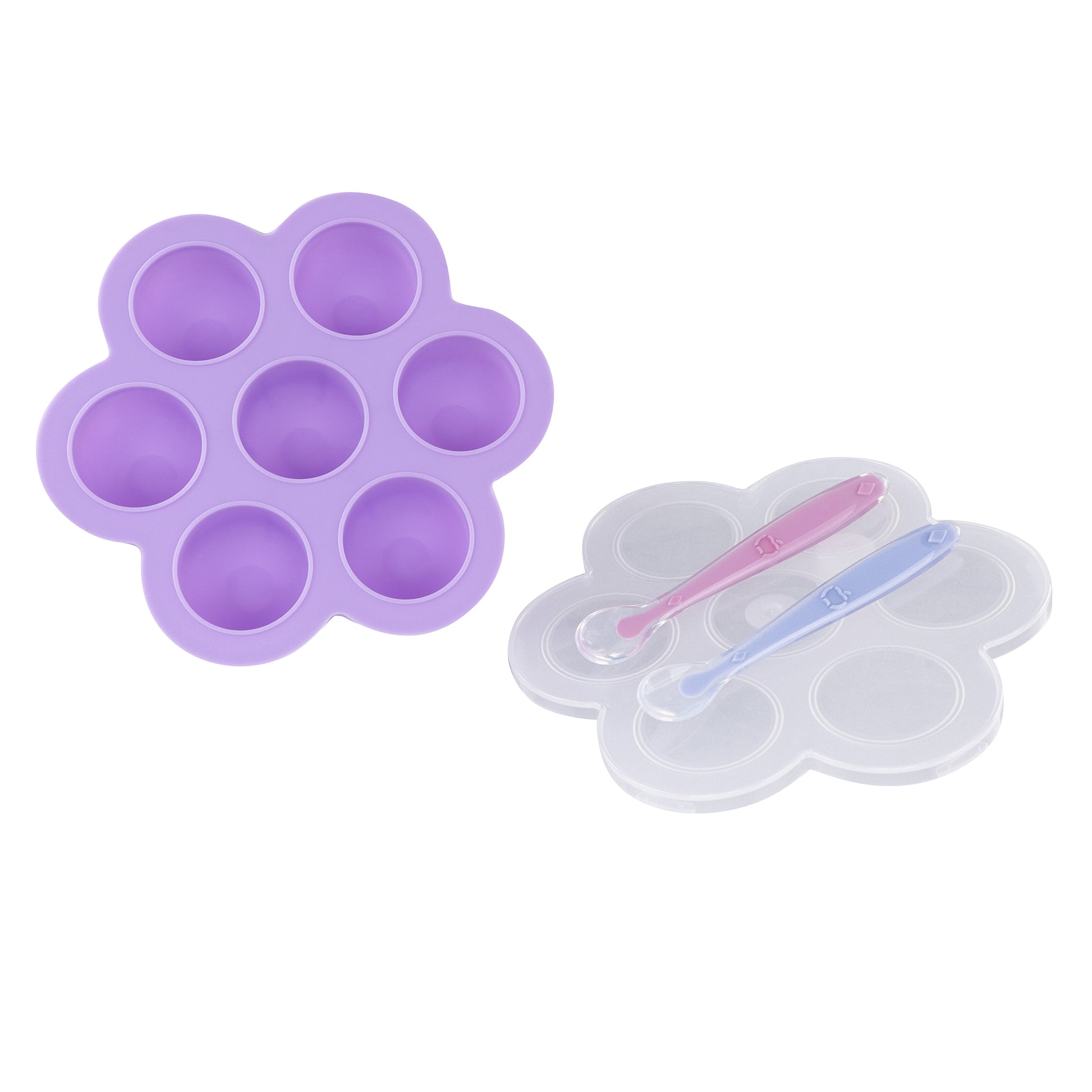 Purple Food Container Freezer Tray with Thick Lid and 2pk Spoons