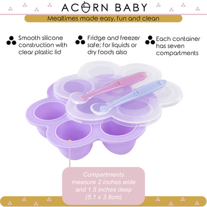 Purple Food Container Freezer Tray with Thick Lid and 2pk Spoons