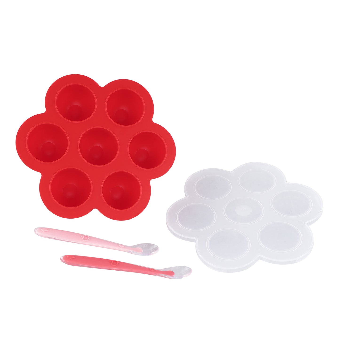 Red Food Container Freezer Tray with Thick Lid and 2pk Spoons