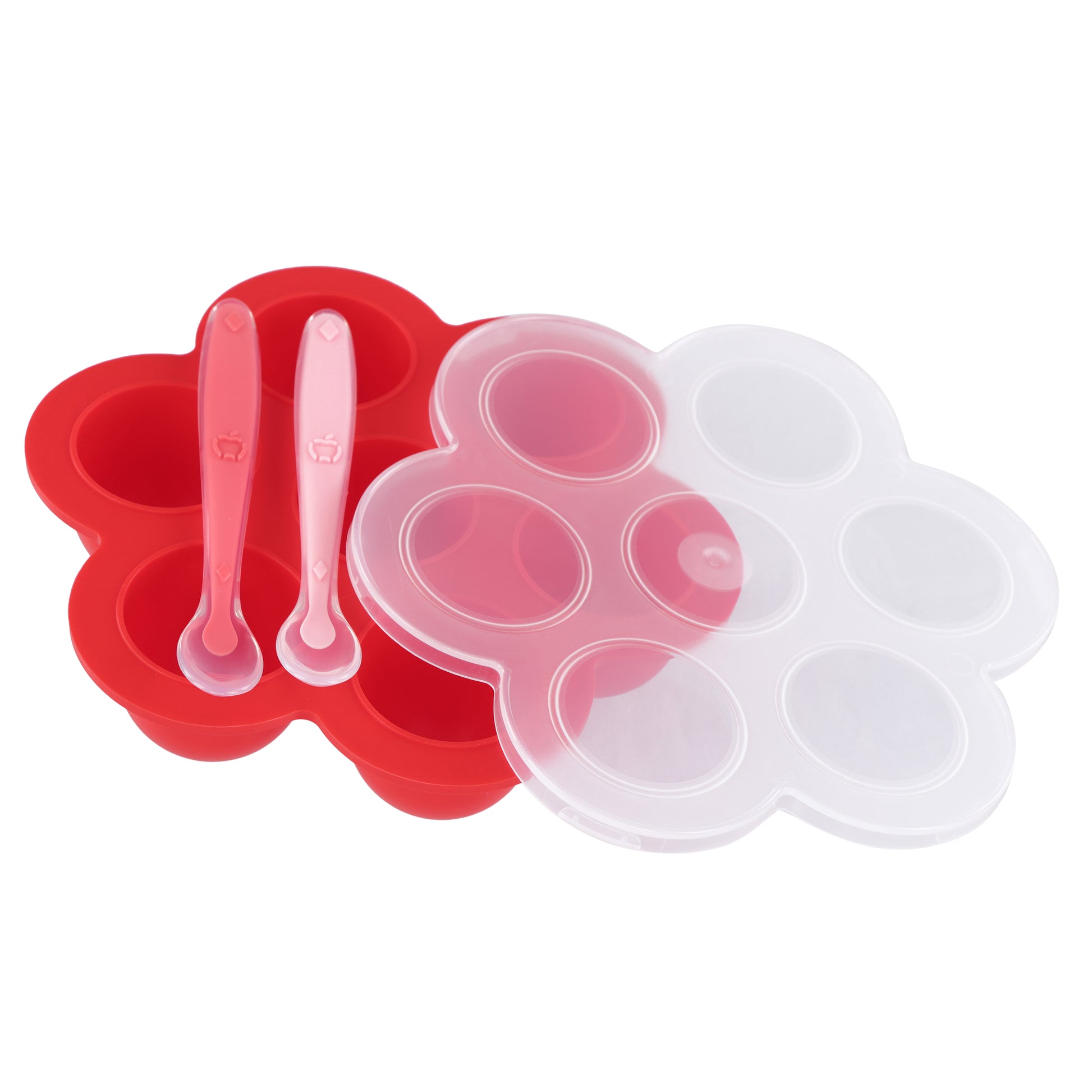 Red Food Container Freezer Tray with Thick Lid and 2pk Spoons