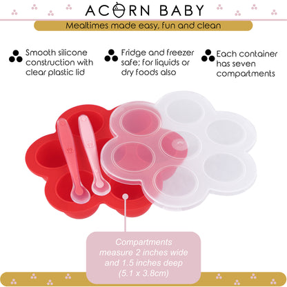Red Food Container Freezer Tray with Thick Lid and 2pk Spoons