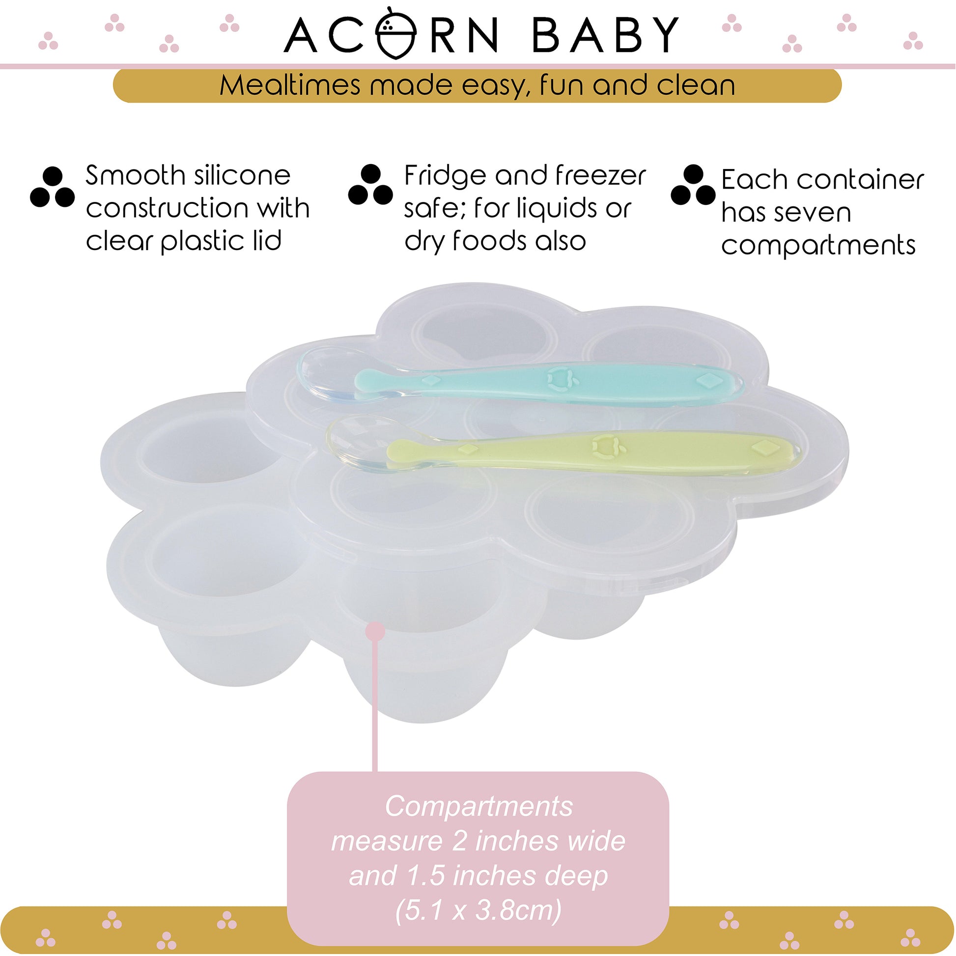Clear Food Container Freezer Tray with Thick Lid and 2pk Spoons