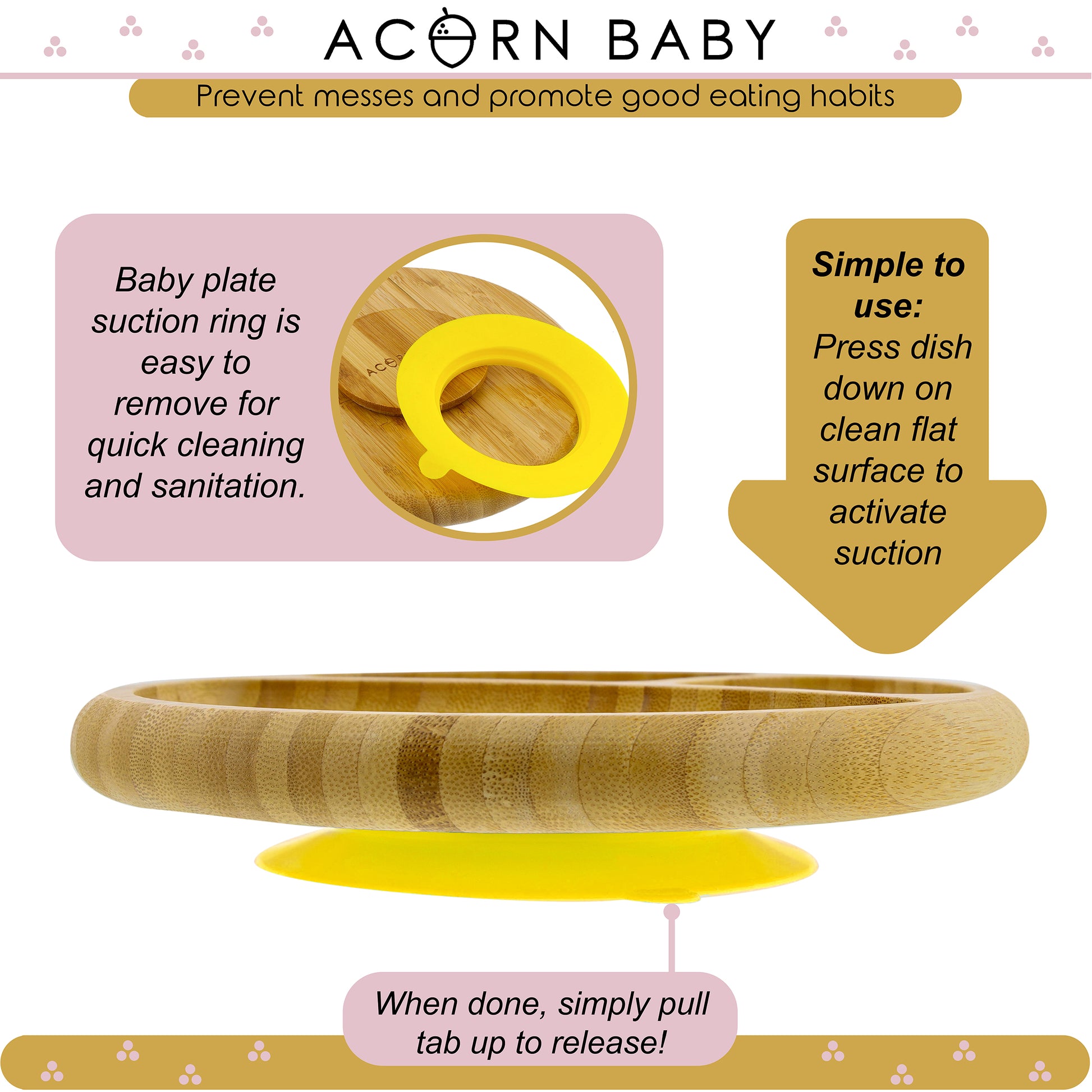 Bamboo Toddler Plates with Spoon in Yellow - Baby Plates with Suction