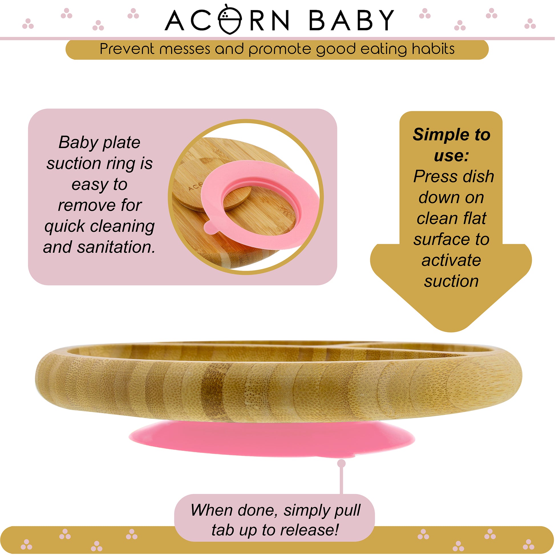 Bamboo Toddler Plates with Spoon in Pink - Baby Plates with Suction