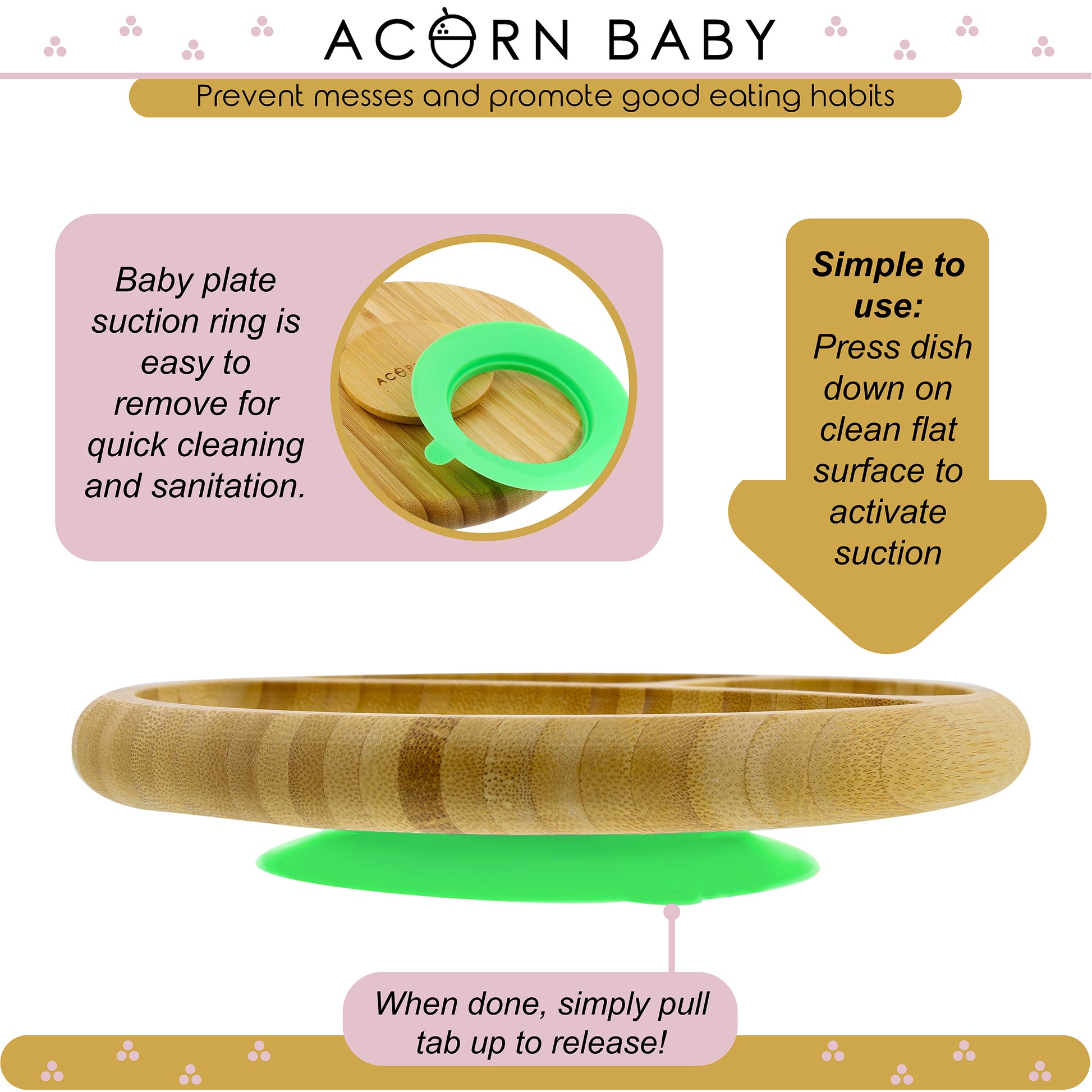 Bamboo Toddler Plates with Spoon in Green - Baby Plates with Suction