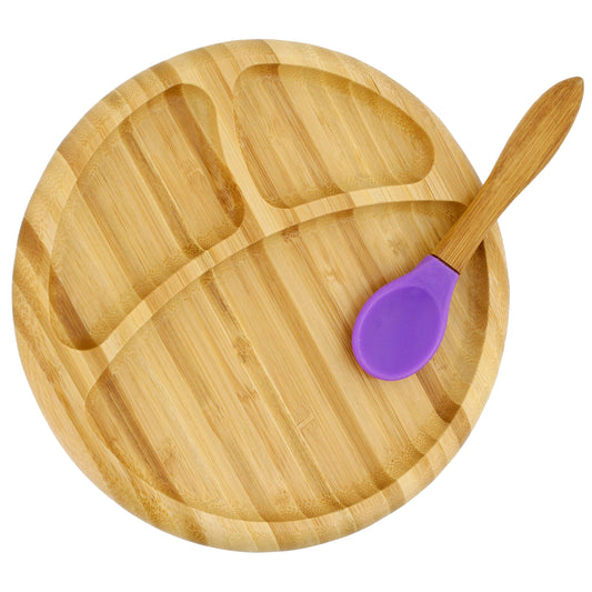 Bamboo Toddler Plates with Spoon - Baby Plates with Suction