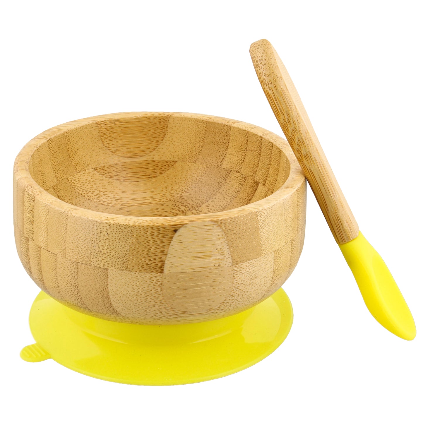 Bamboo Baby Bowl and Silicone Baby Spoon Yellow Set for Solid Food