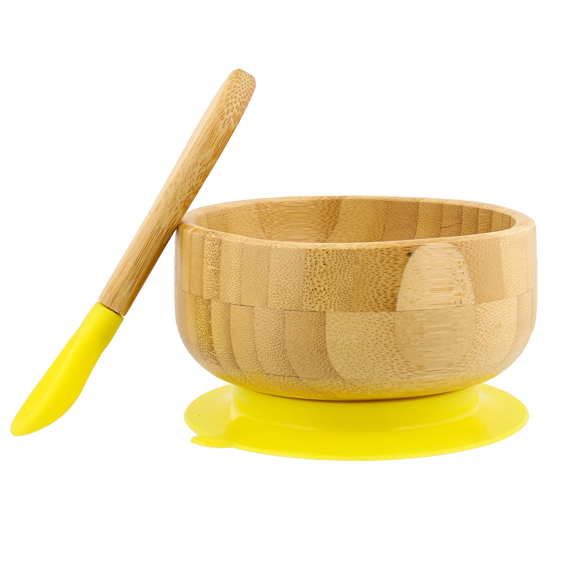 Bamboo Baby Bowl and Silicone Baby Spoon Yellow Set for Solid Food