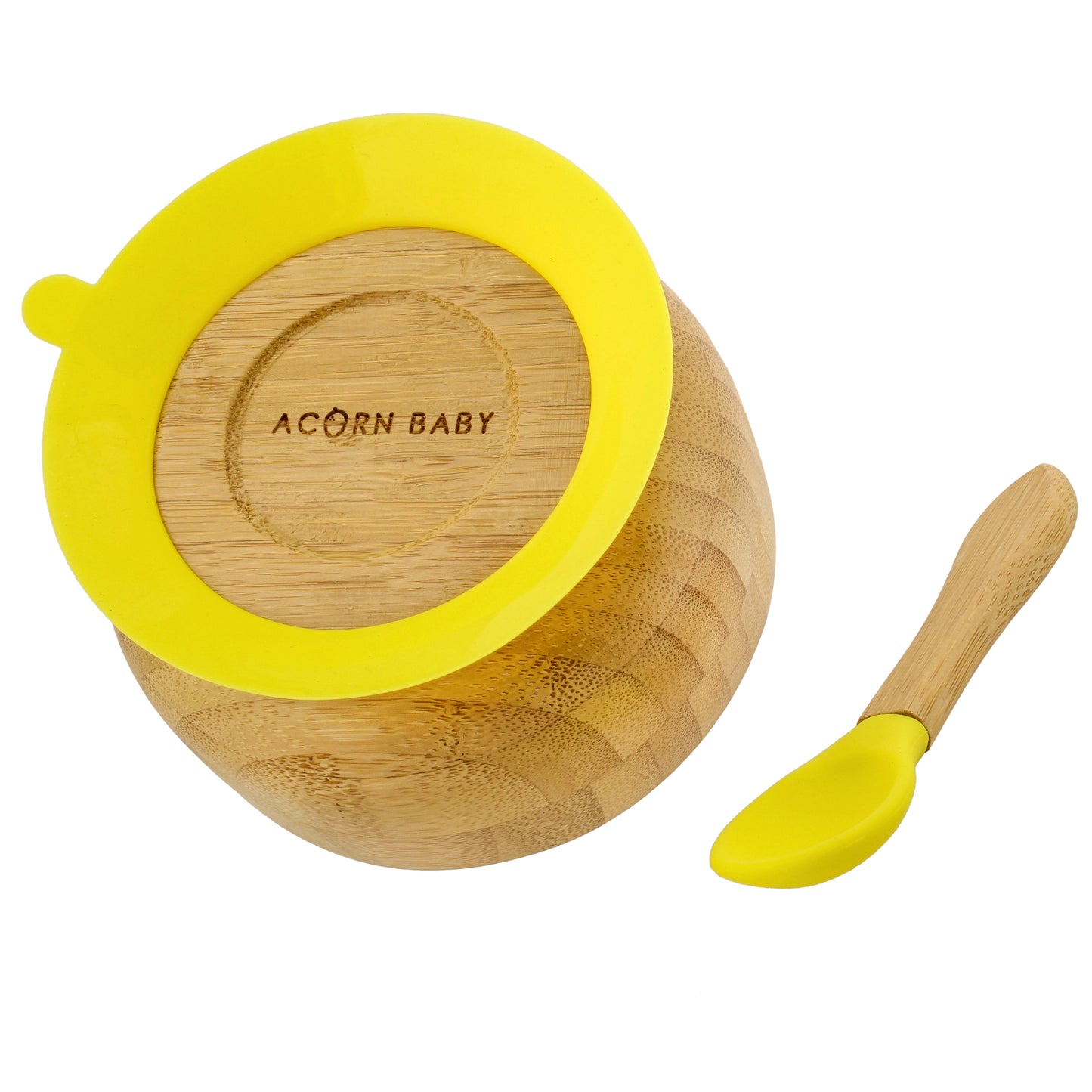 Bamboo Baby Bowl and Silicone Baby Spoon Yellow Set for Solid Food