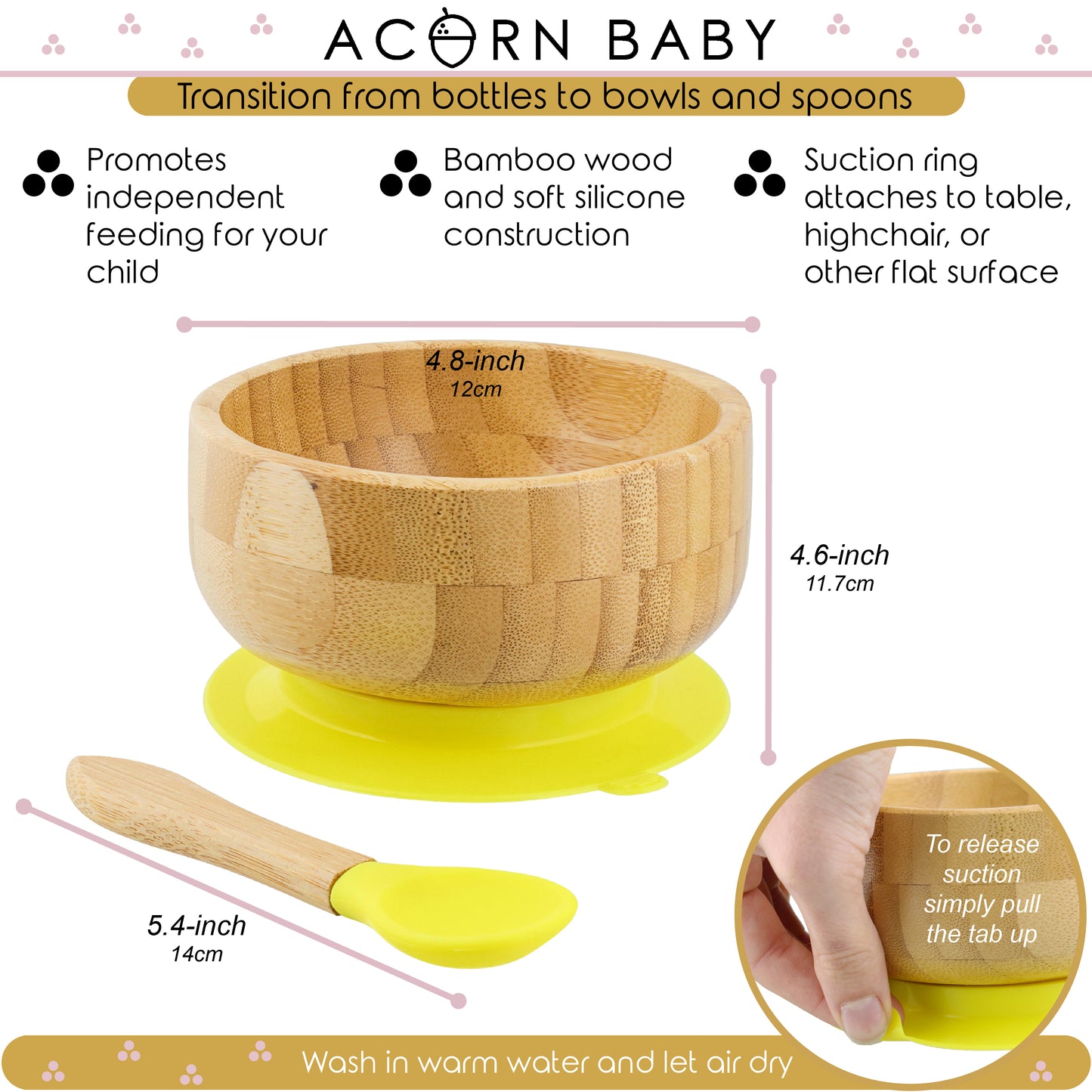 Bamboo Baby Bowl and Silicone Baby Spoon Yellow Set for Solid Food