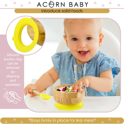 Bamboo Baby Bowl and Silicone Baby Spoon Yellow Set for Solid Food