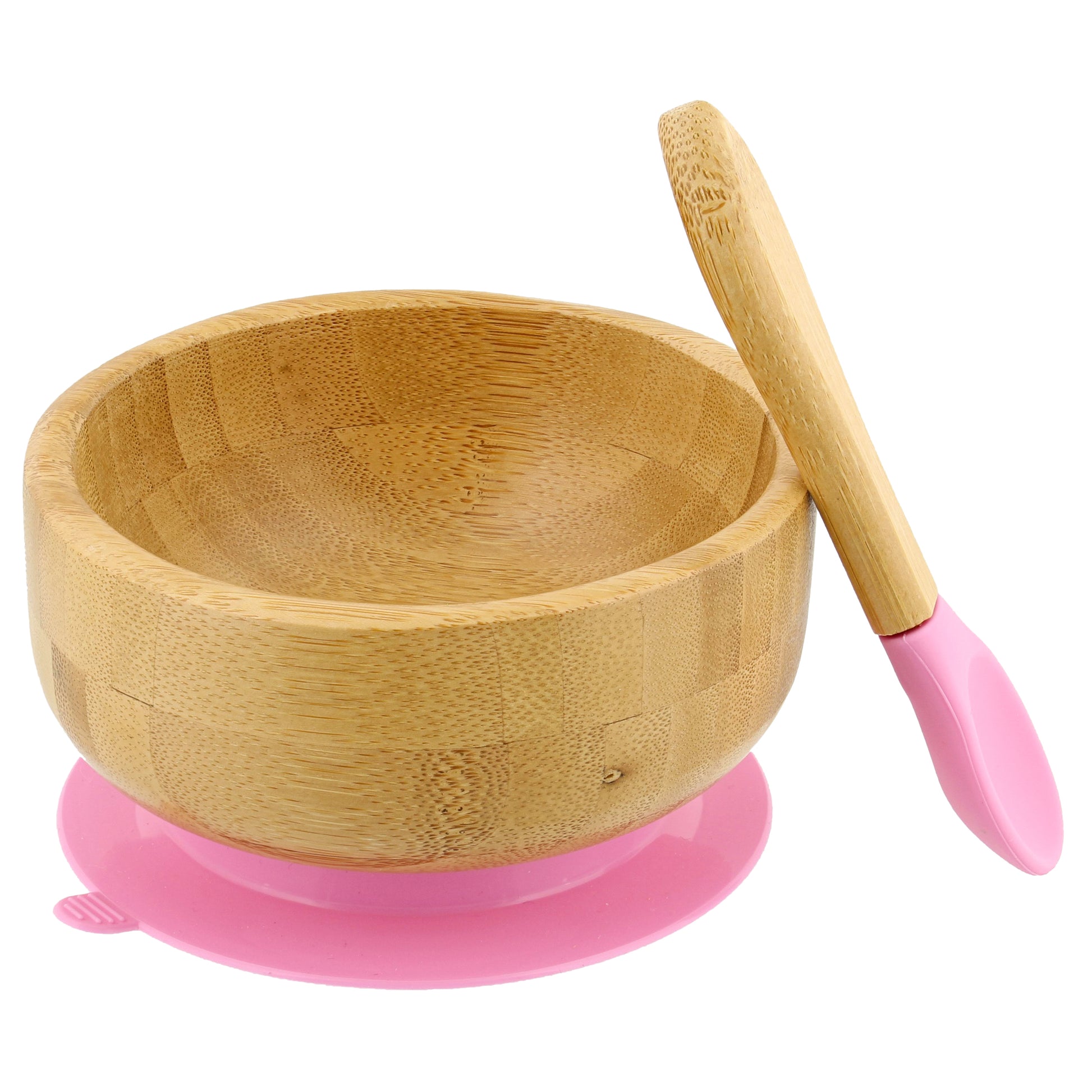 Bamboo Baby Bowl and Silicone Baby Spoon Pink Set for Solid Food