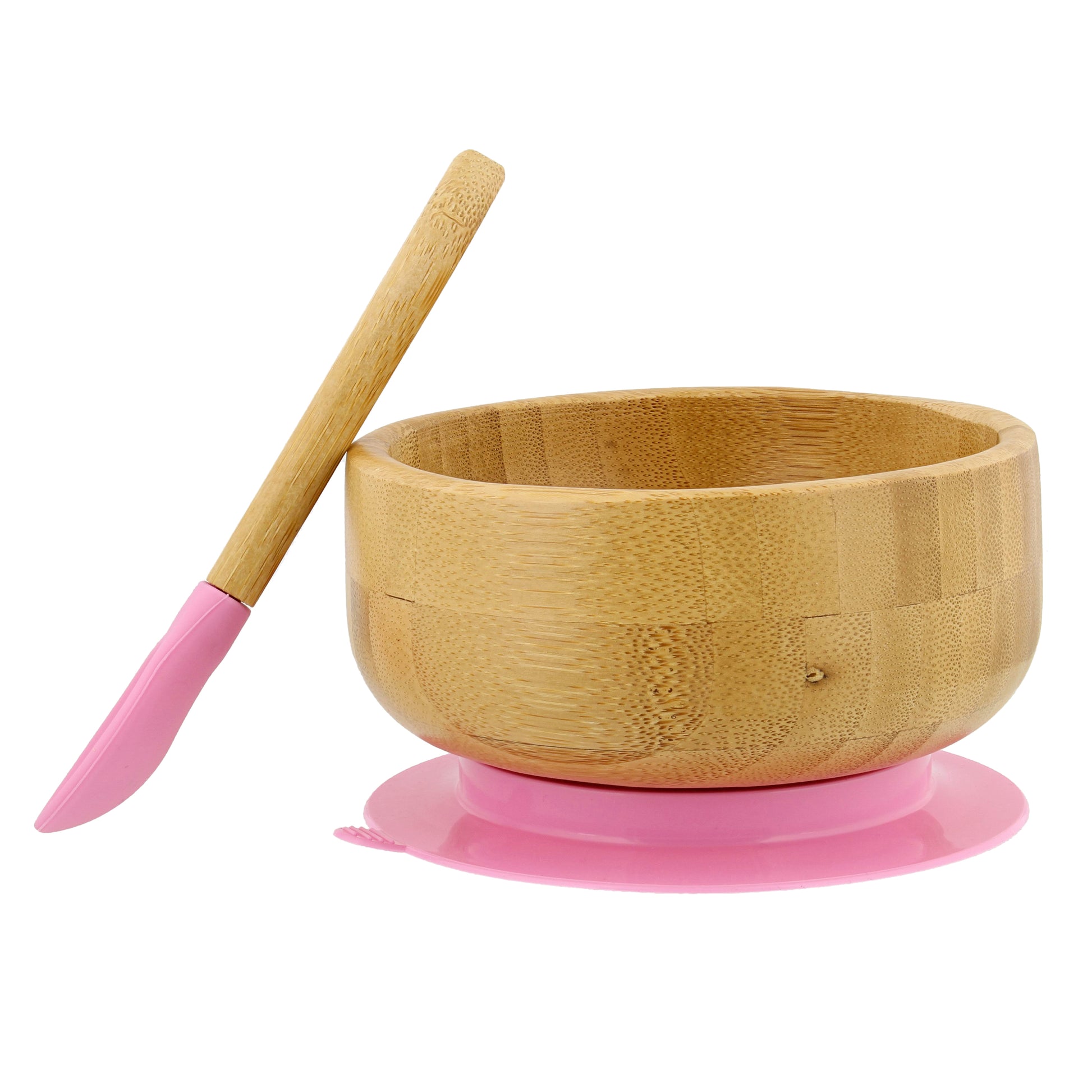 Bamboo Baby Bowl and Silicone Baby Spoon Pink Set for Solid Food