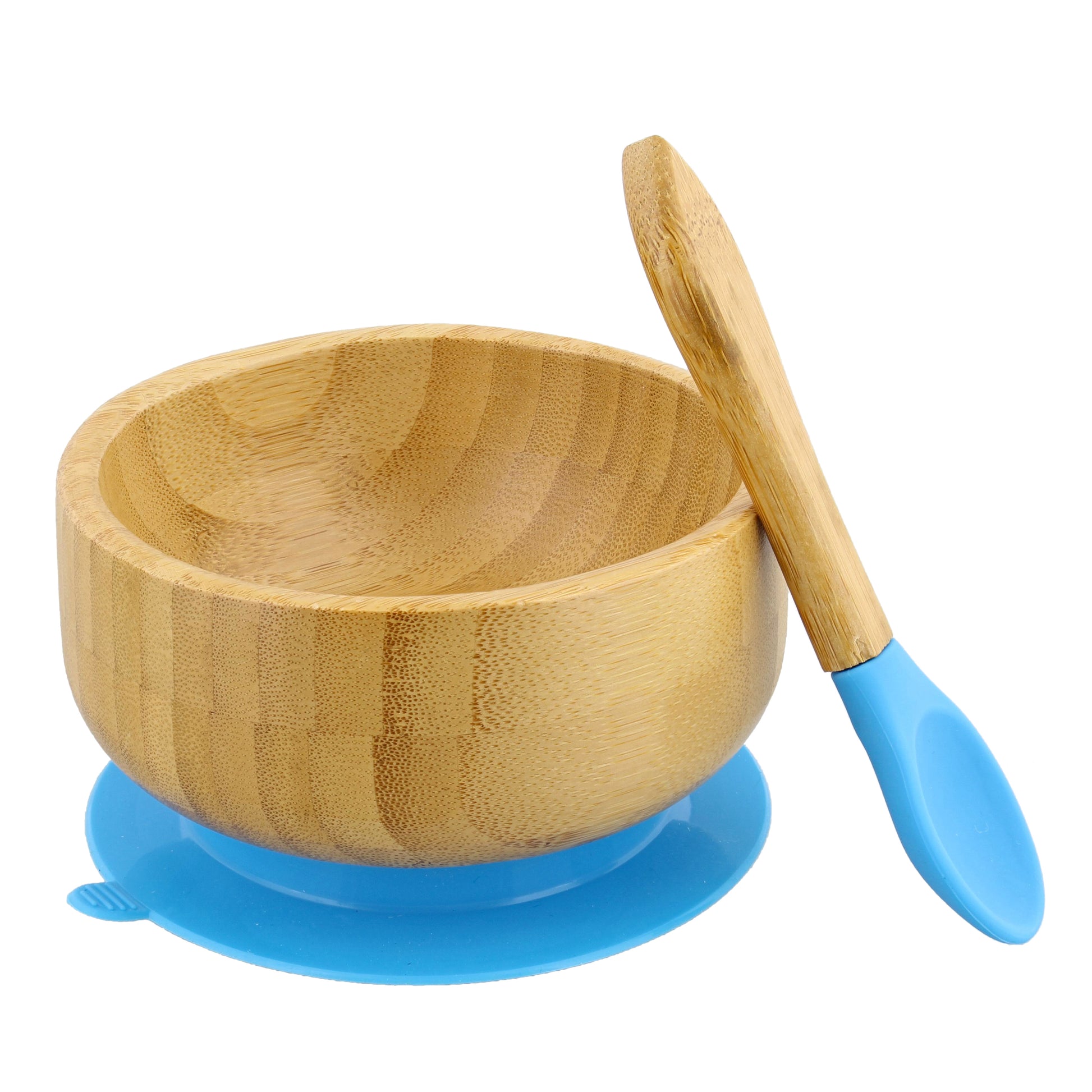 Bamboo Baby Bowl and Silicone Baby Spoon Blue Set for Solid Food
