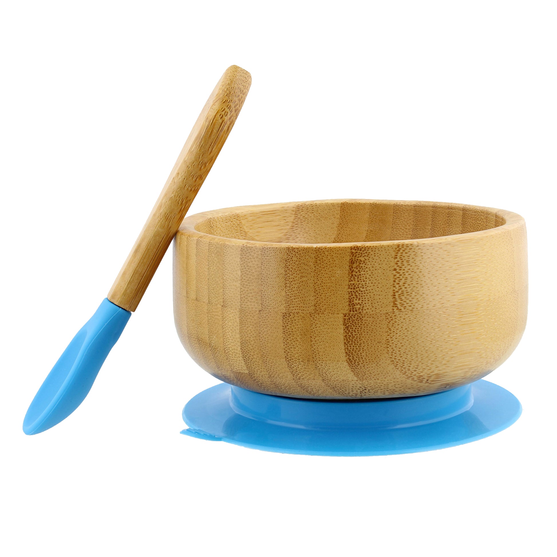 Bamboo Baby Bowl and Silicone Baby Spoon Blue Set for Solid Food