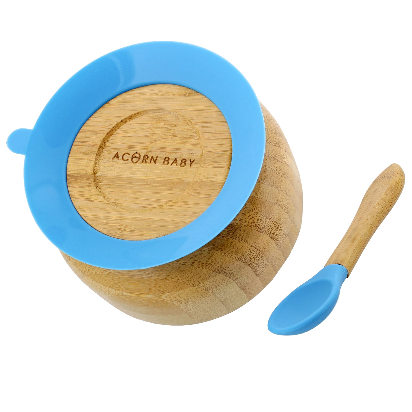 Bamboo Baby Bowl and Silicone Baby Spoon Blue Set for Solid Food