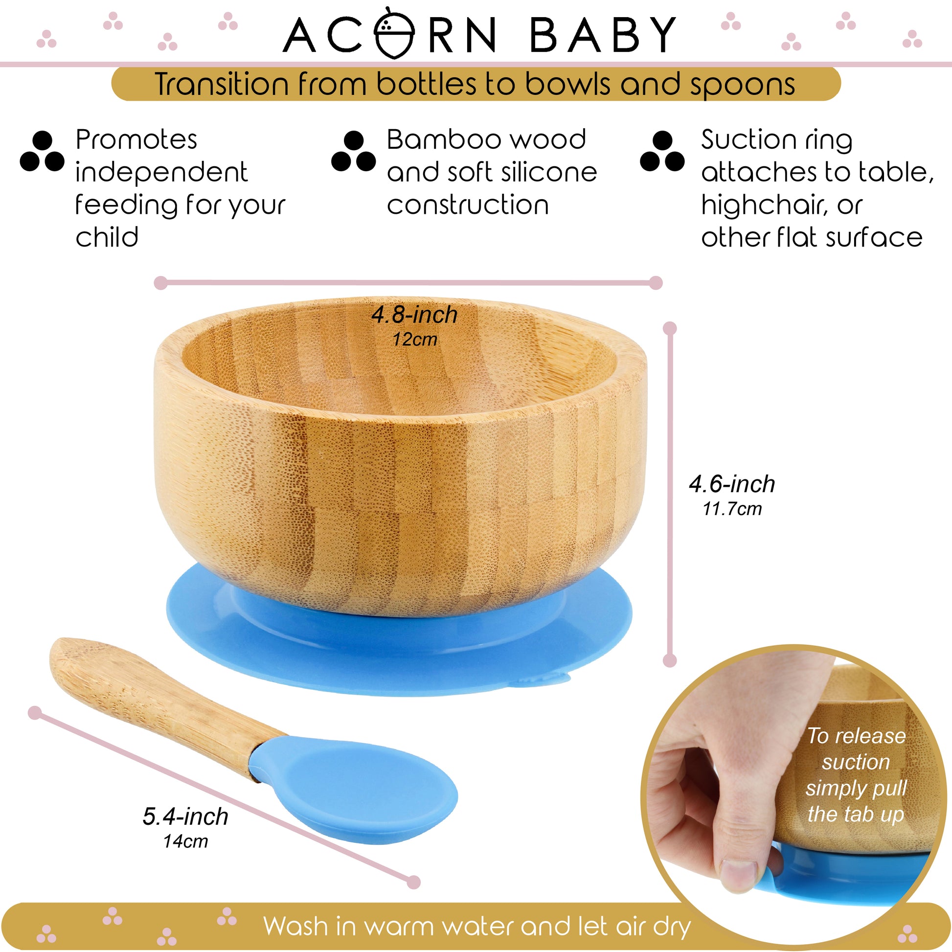 Bamboo Baby Bowl and Silicone Baby Spoon Blue Set for Solid Food