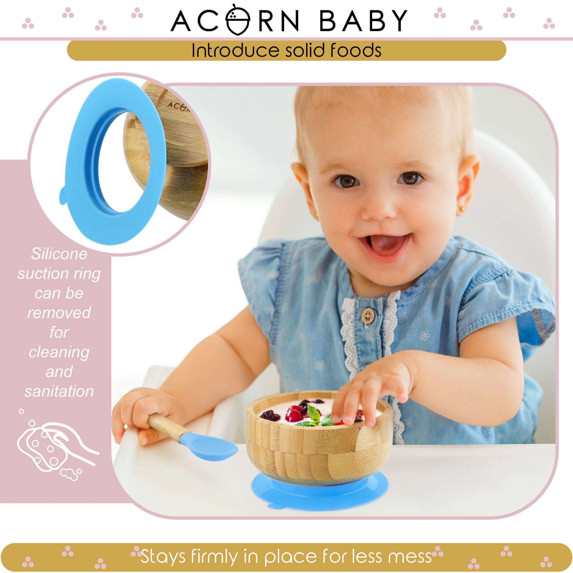 Bamboo Baby Bowl and Silicone Baby Spoon Blue Set for Solid Food